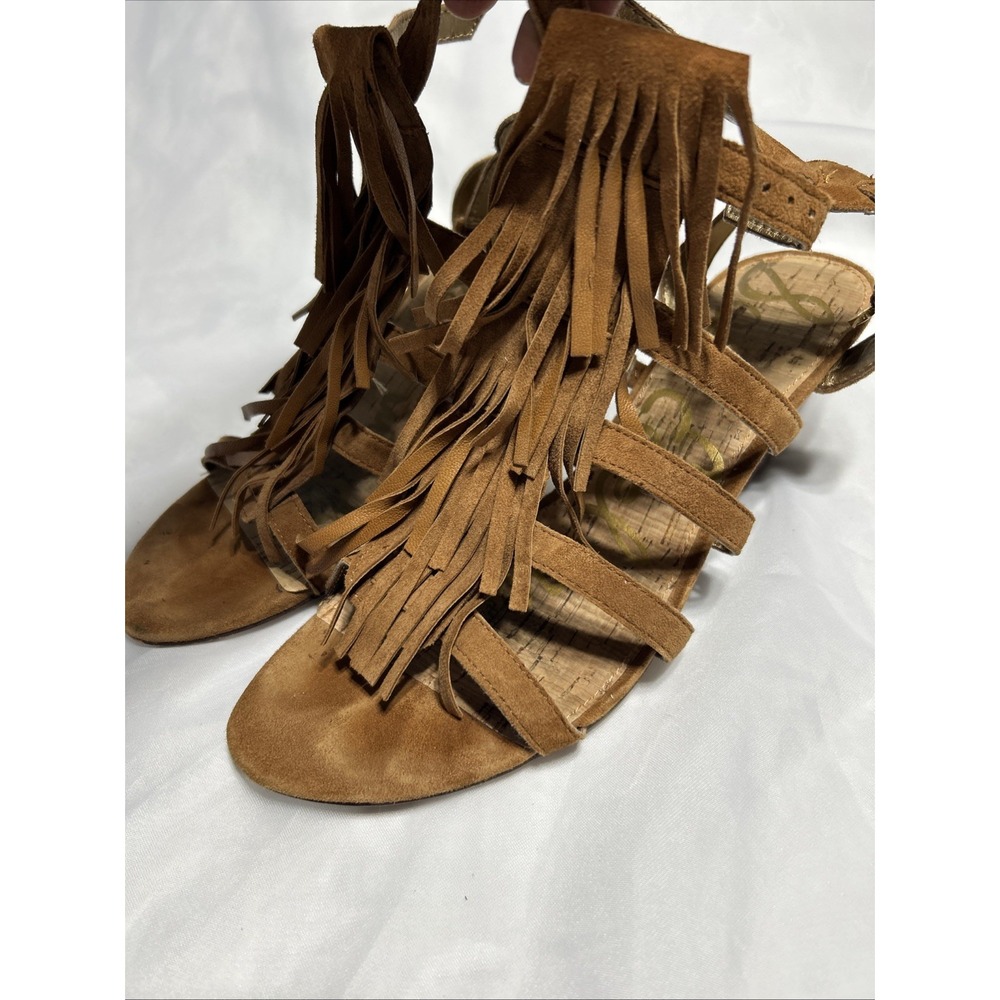 Sam Edelman Sandra Boho Fringe Brown Suede Wedge Women's Size 9.5